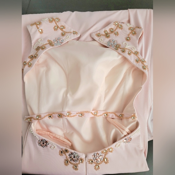 Light pink/blush formal beaded dress, needs work - Picture 2 of 11